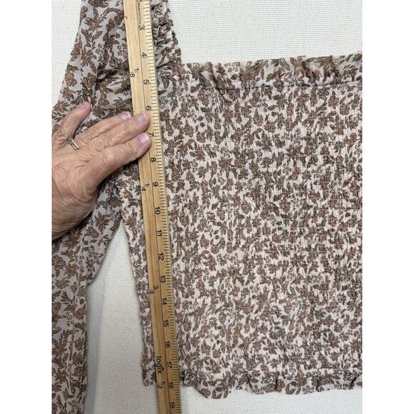 Japna's Women's Crop Top Sz L Stretch Bodice Long Sleeve Tan Floral - Picture 9 of 13